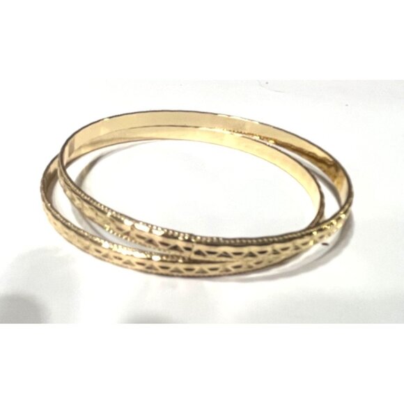 Gold-Plated Etched Bangle Bracelet Set - Picture 6 of 7